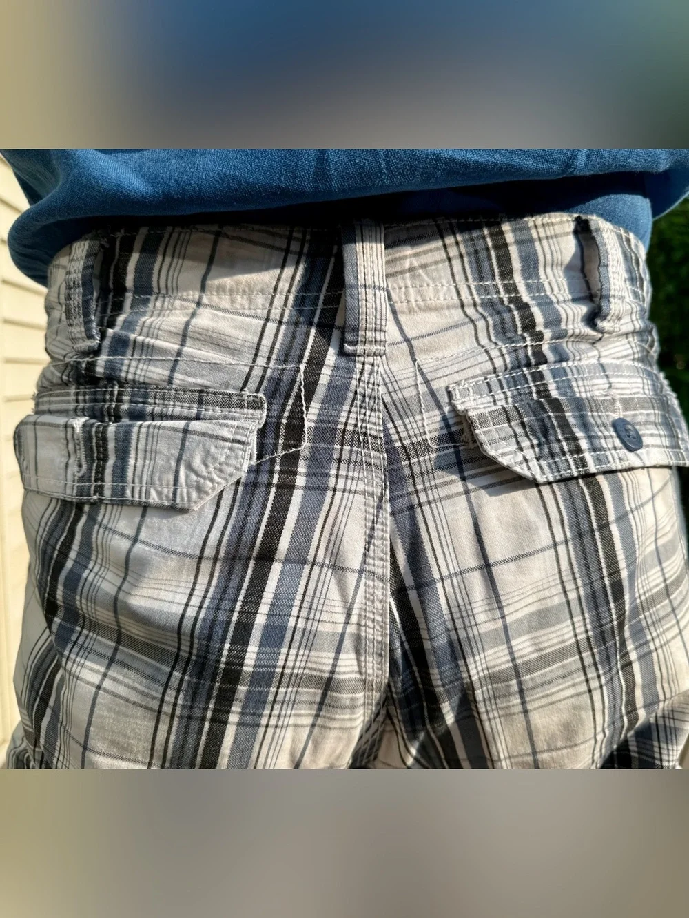 Lee Men's Plaid Cargo Shorts - White/Black